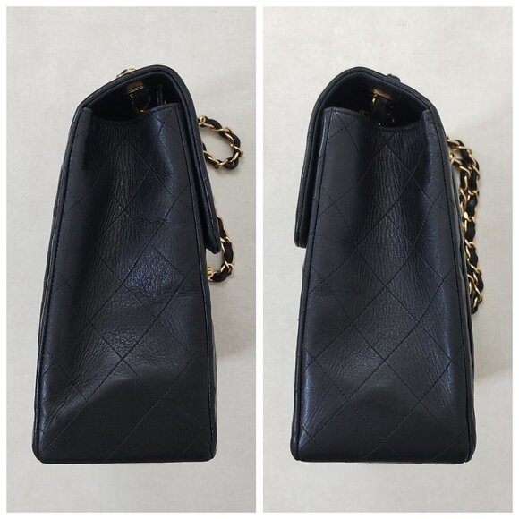 Authentic CHANEL Jumbo Maxi XL 24K Gold Flap Bag Lambskin Chain Shoulder Black - Picture 4 of 16